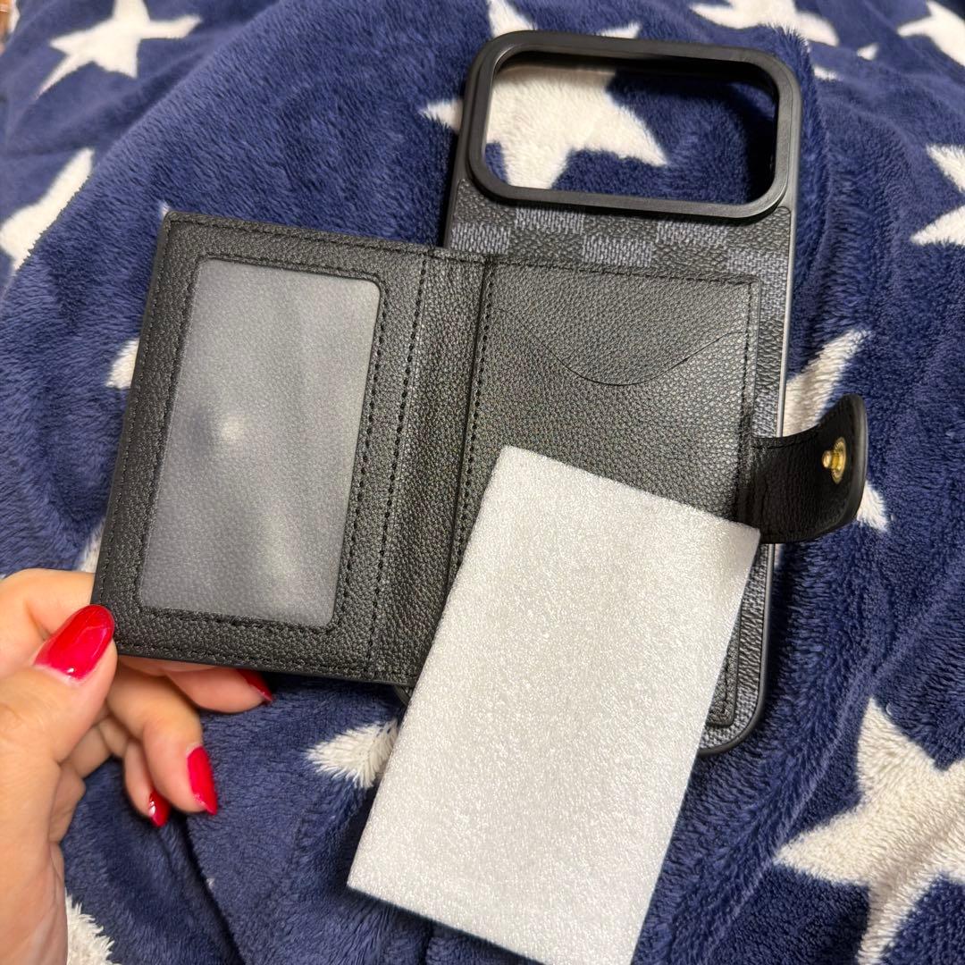 ダミエパターン iPhone17promaxケース カードポケット付き