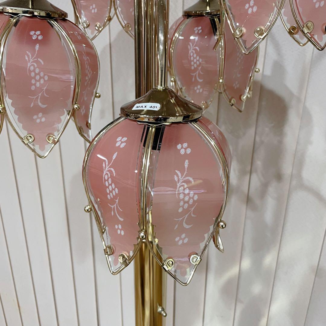 フロアスタンド　フラワー　花　蕾　ロココ調　フロアライト　ゴールド　ピンク　5灯