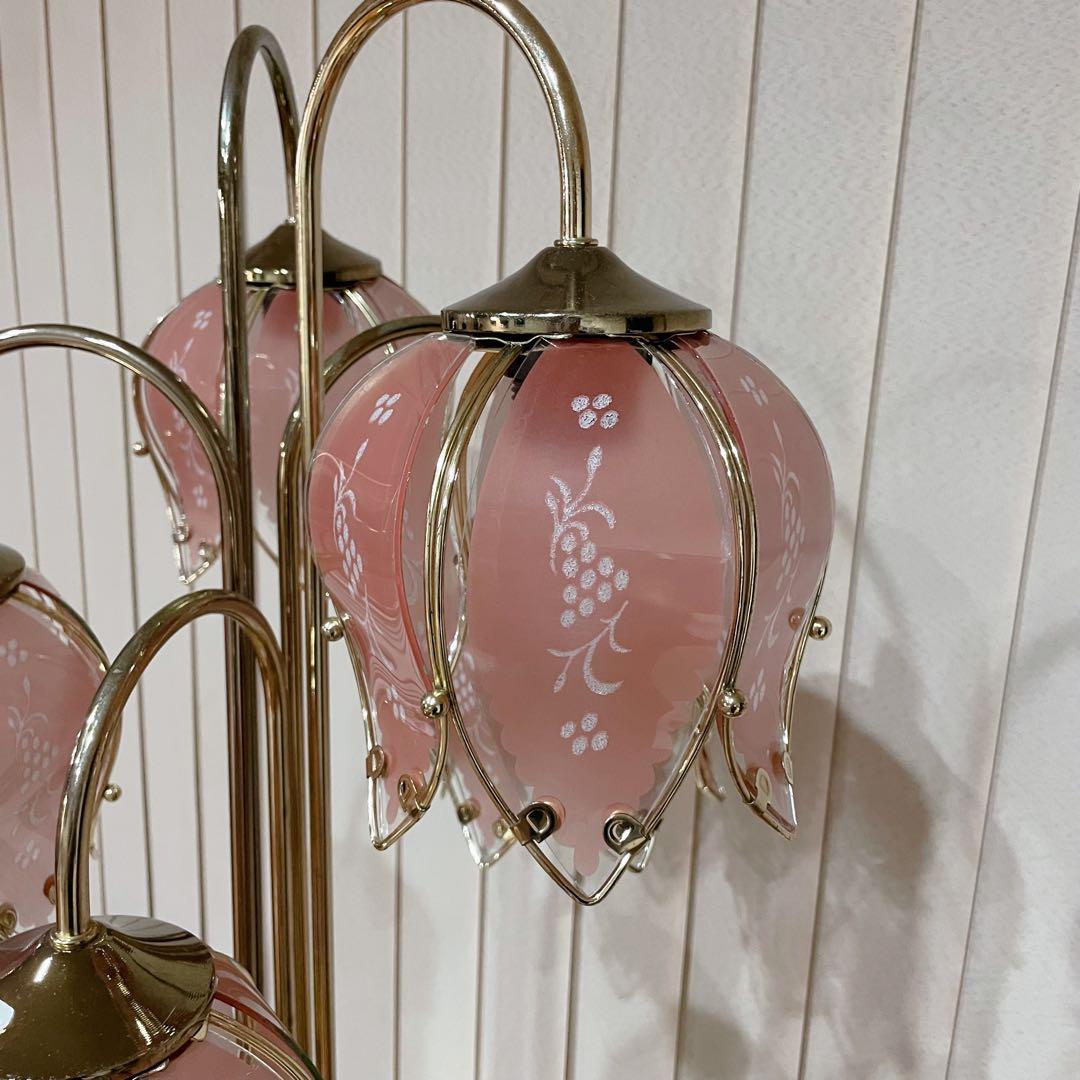 フロアスタンド　フラワー　花　蕾　ロココ調　フロアライト　ゴールド　ピンク　5灯