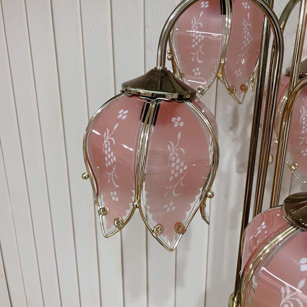 フロアスタンド　フラワー　花　蕾　ロココ調　フロアライト　ゴールド　ピンク　5灯