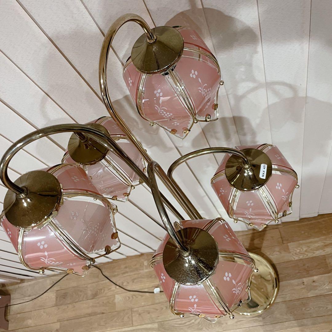 フロアスタンド　フラワー　花　蕾　ロココ調　フロアライト　ゴールド　ピンク　5灯