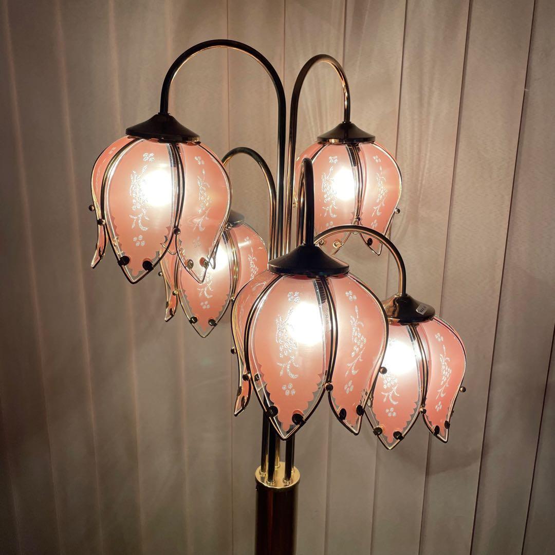 フロアスタンド　フラワー　花　蕾　ロココ調　フロアライト　ゴールド　ピンク　5灯