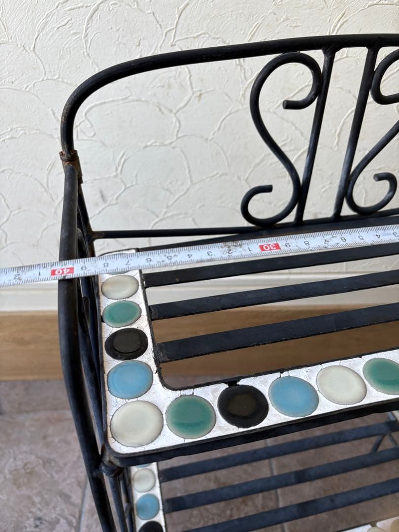 アイアン製モザイクタイル2段プランターラック　アイアンシェルフ