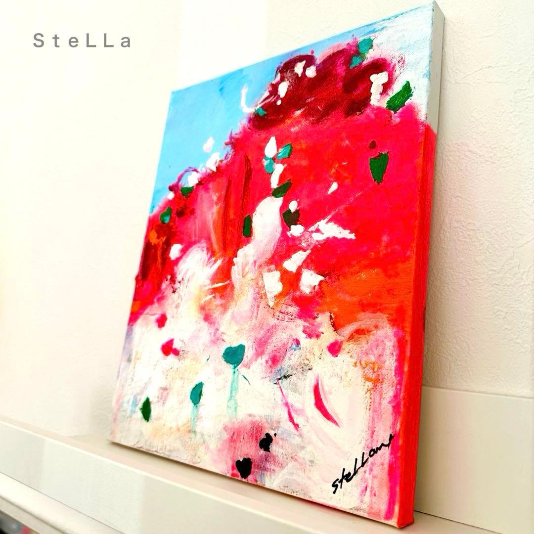 現代アート　抽象画　北欧アート　モダンアート　マルチカラー　インテリア　ピンク