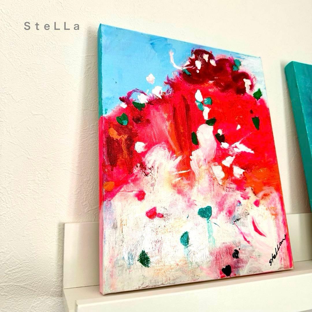 現代アート　抽象画　北欧アート　モダンアート　マルチカラー　インテリア　ピンク