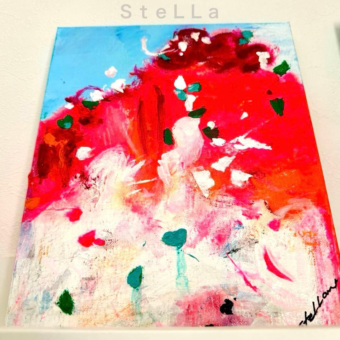 現代アート　抽象画　北欧アート　モダンアート　マルチカラー　インテリア　ピンク