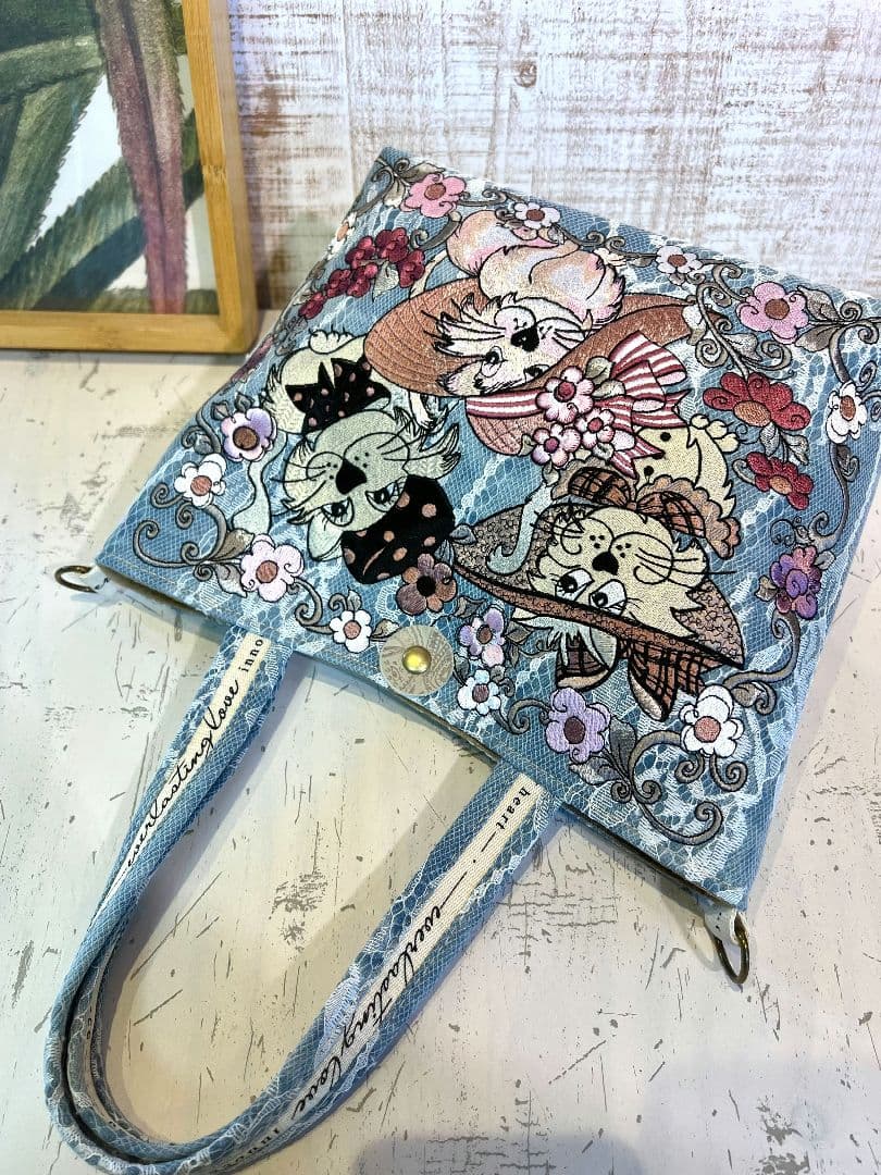 ＊リクエスト＊ロラライハリス♡ベビーブルーWレースデニム♡刺繍のミニバッグ♡