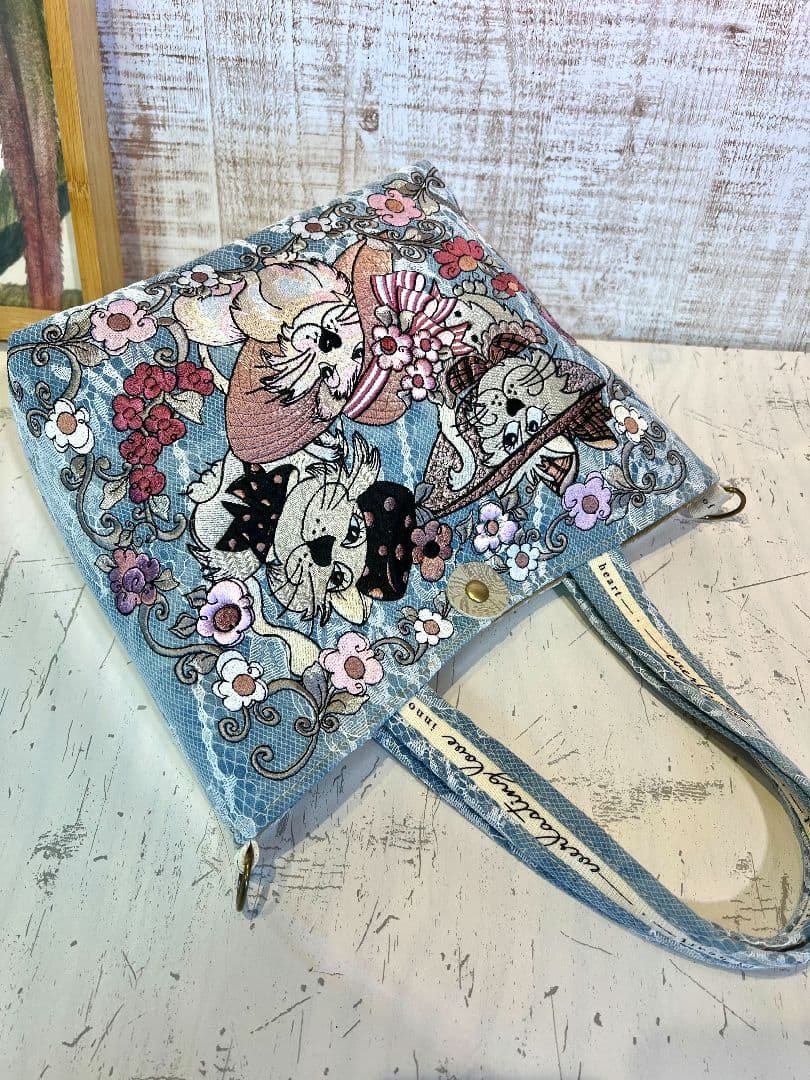 ＊リクエスト＊ロラライハリス♡ベビーブルーWレースデニム♡刺繍のミニバッグ♡