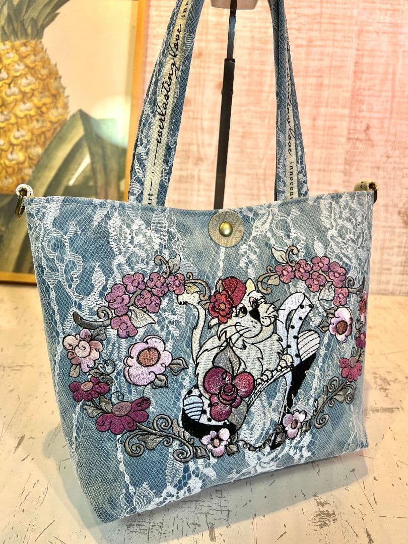 ＊リクエスト＊ロラライハリス♡ベビーブルーWレースデニム♡刺繍のミニバッグ♡