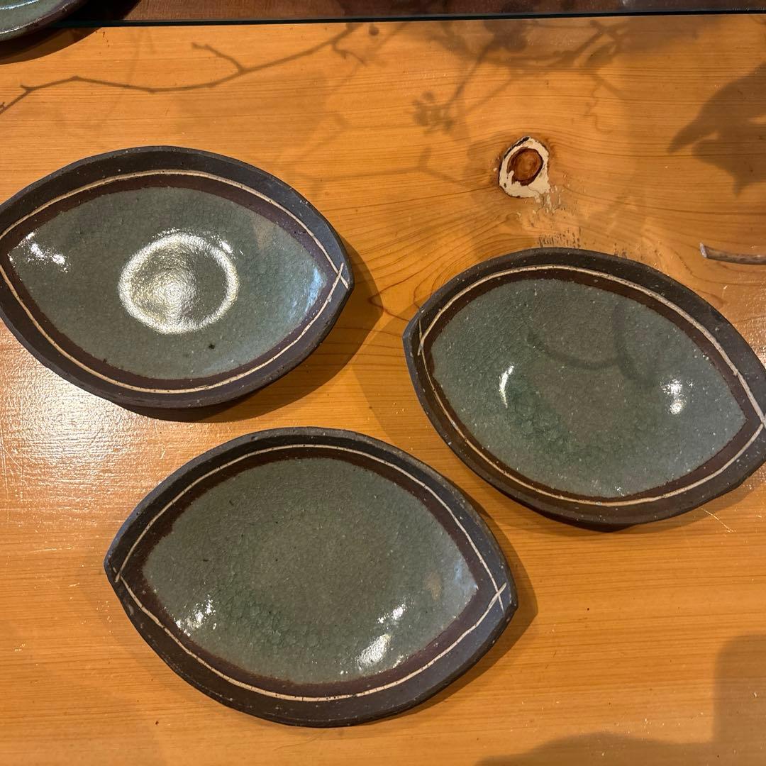新品　9枚セット　丹波　立杭焼き　丹山窯　ケーキ皿　3種類　葉皿