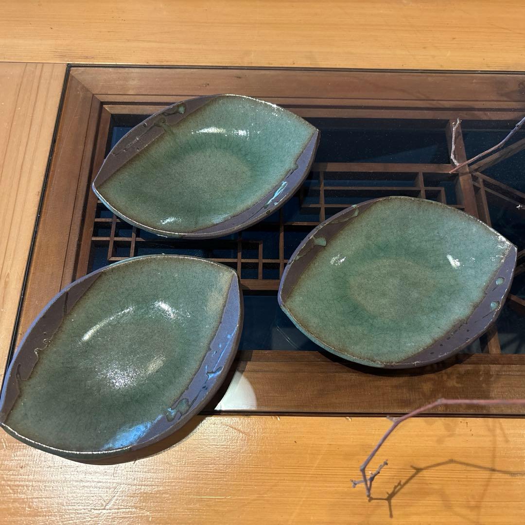 新品　9枚セット　丹波　立杭焼き　丹山窯　ケーキ皿　3種類　葉皿