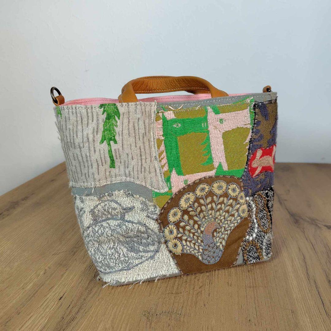 【SALE】ミナペルホネン/カケラパッチ/しきりトートSサイズグレイ/本革キャメ