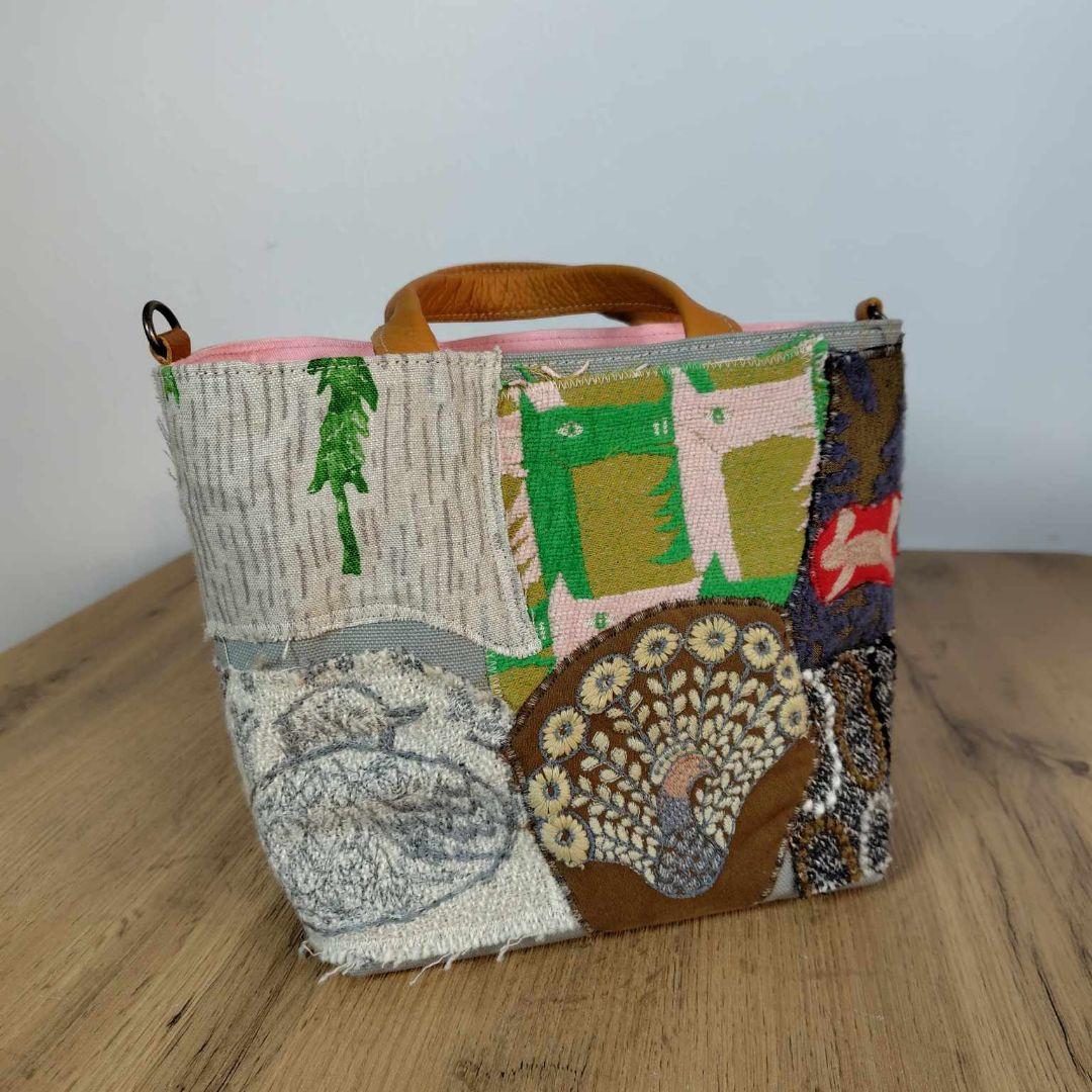 【SALE】ミナペルホネン/カケラパッチ/しきりトートSサイズグレイ/本革キャメ