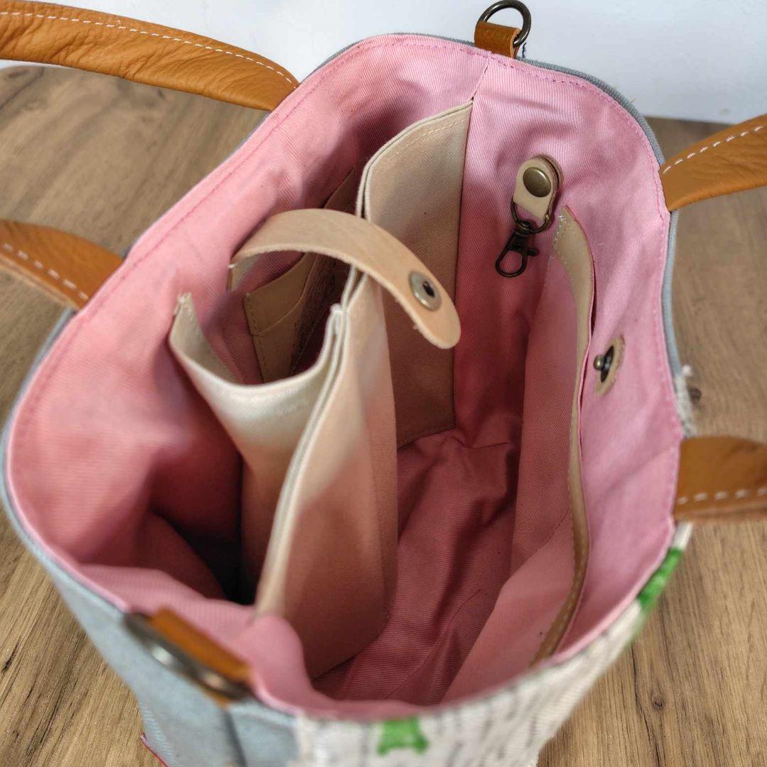 【SALE】ミナペルホネン/カケラパッチ/しきりトートSサイズグレイ/本革キャメ