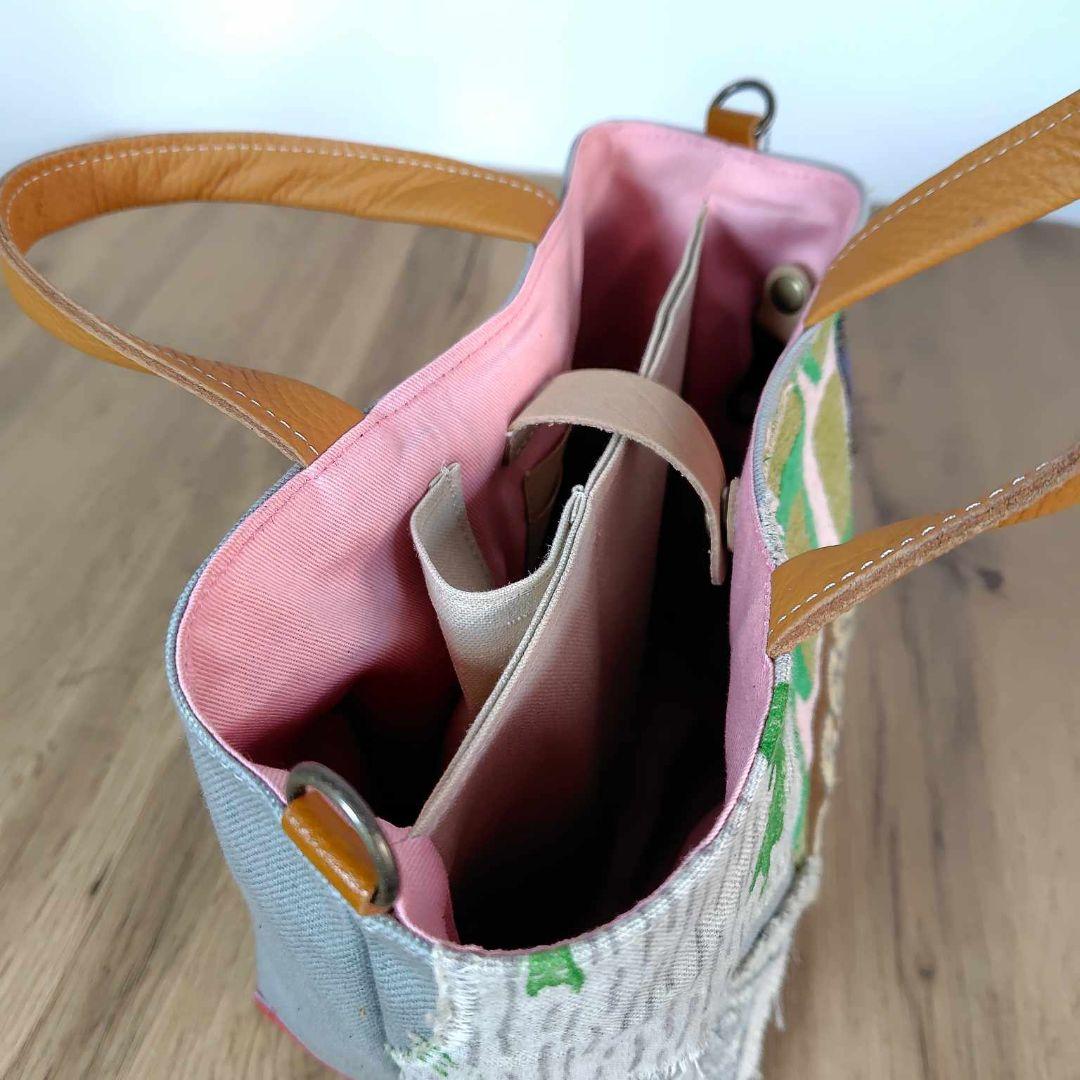 【SALE】ミナペルホネン/カケラパッチ/しきりトートSサイズグレイ/本革キャメ