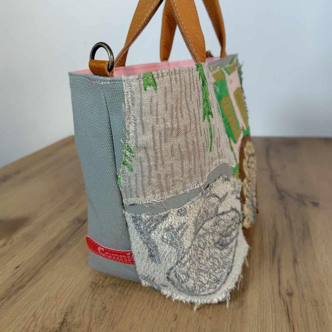 【SALE】ミナペルホネン/カケラパッチ/しきりトートSサイズグレイ/本革キャメ