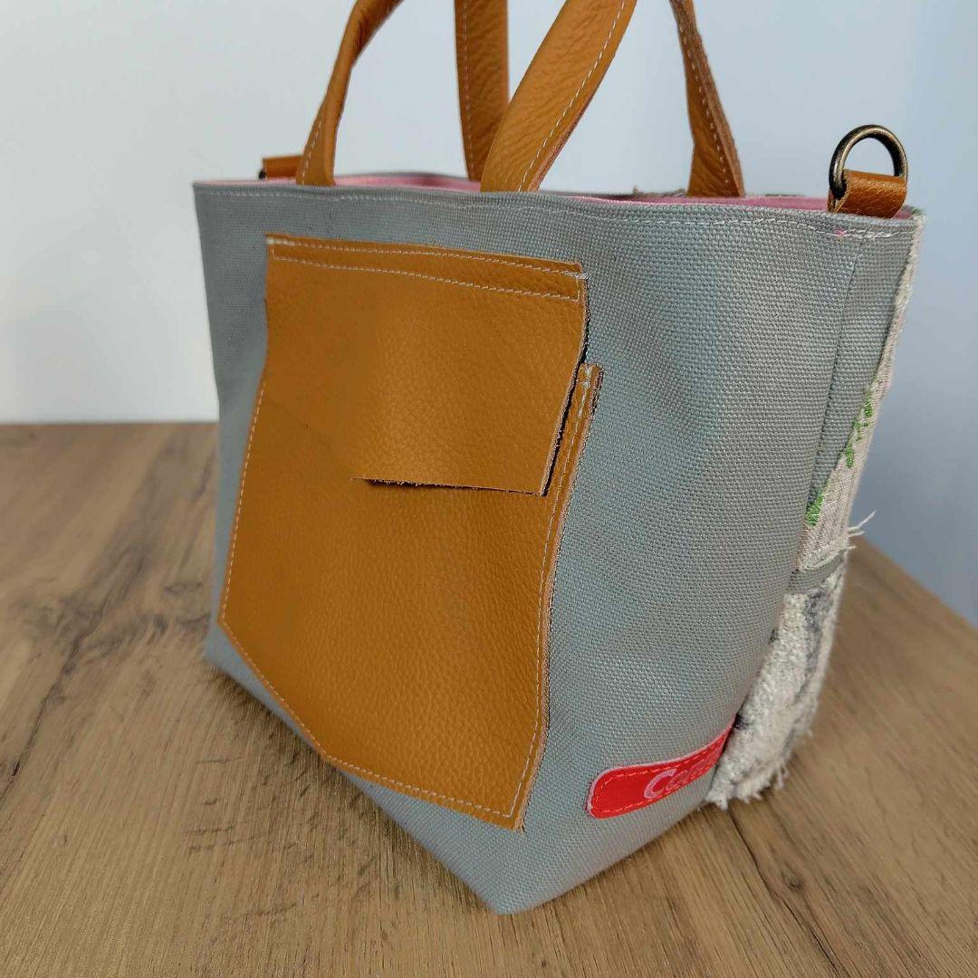 【SALE】ミナペルホネン/カケラパッチ/しきりトートSサイズグレイ/本革キャメ