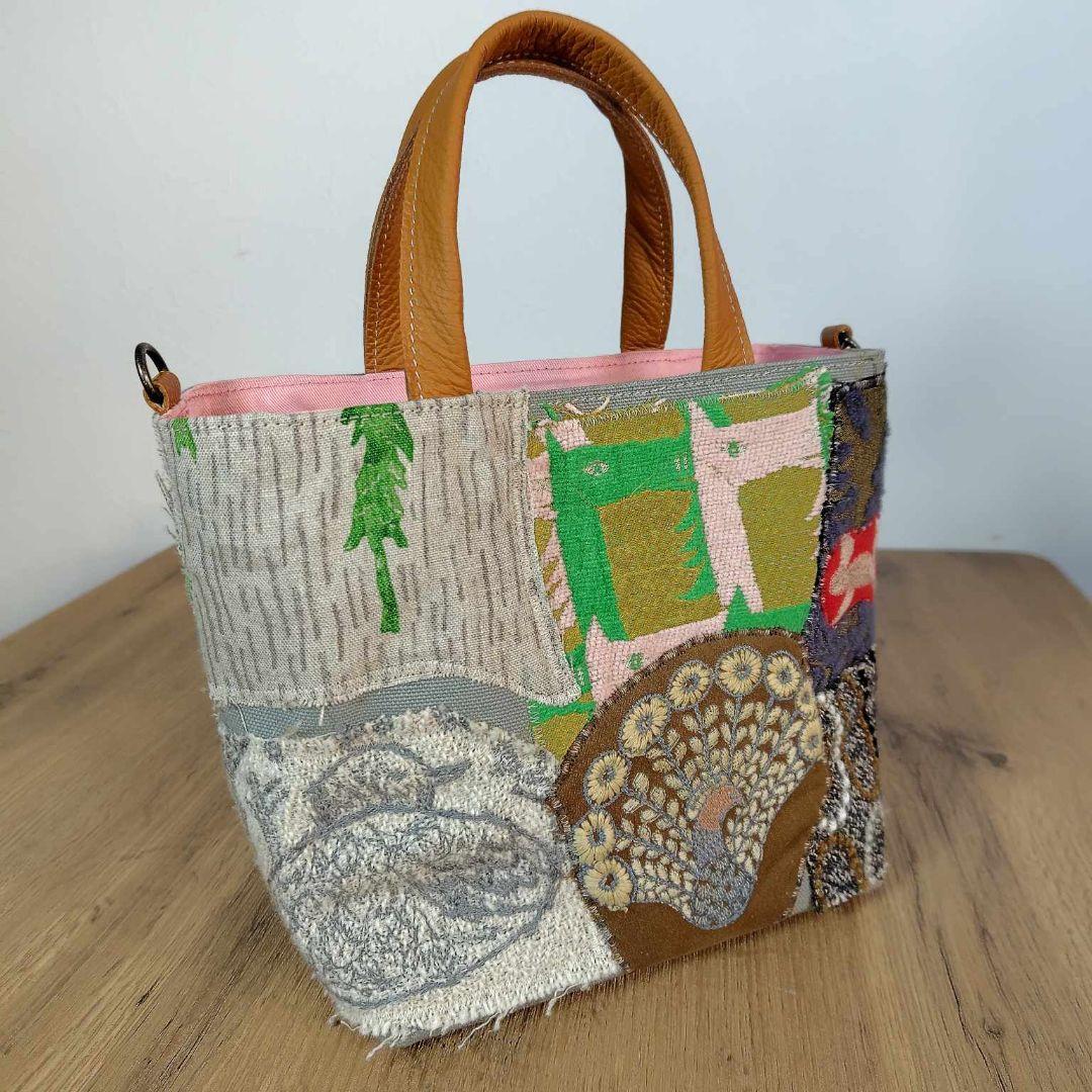 【SALE】ミナペルホネン/カケラパッチ/しきりトートSサイズグレイ/本革キャメ