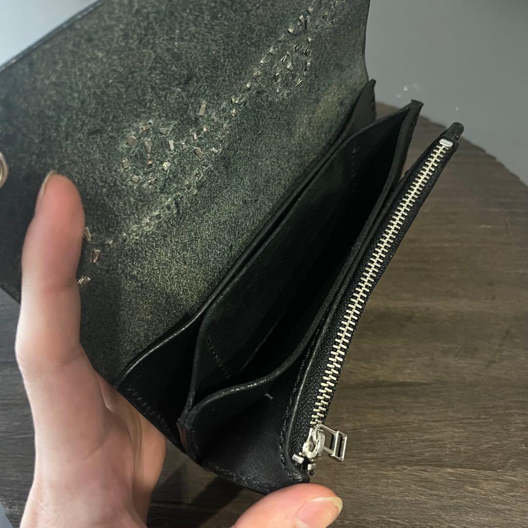 トラッカーウォレット　スタッヅ　ミドル　フラワー　ヌメ革　スムース　三層　真鍮