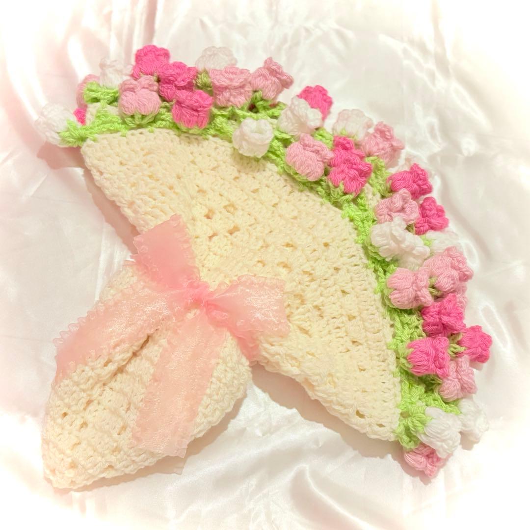 ３色の春色チューリップの花束ブランケット‪✿ 92cm