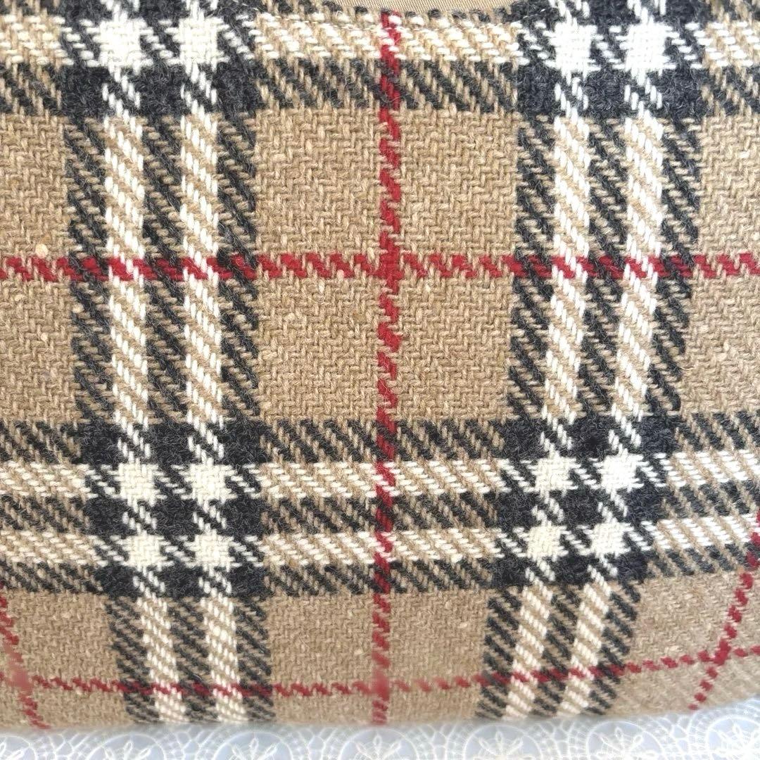 あおりがま口バッグ　チェックウール　ハンドメイド