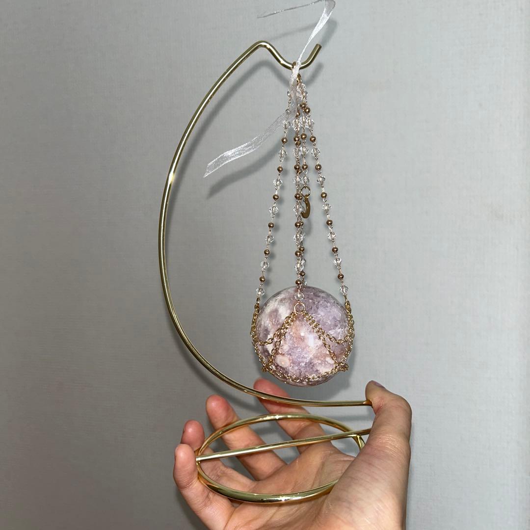 スフィア チェーン台座 セット ピンクアメジスト 48.6ミリ 天然石