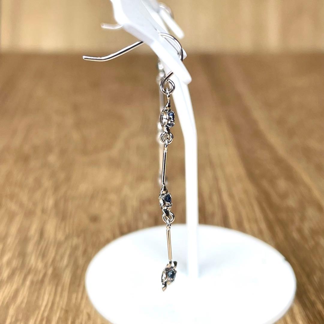 可愛い！K14WG サファイア 花 フック ピアス 0.90g M1554