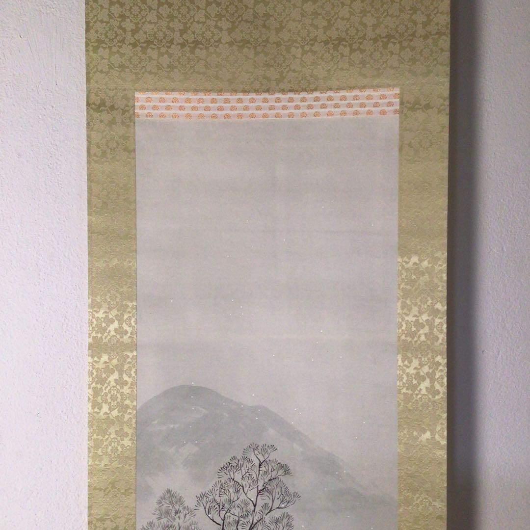 No3168掛軸　高橋史芳　山邨降雪　絹本　共箱　山水画　日本画　古画　送料無料