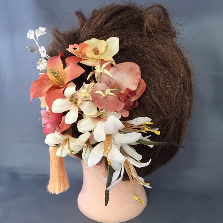 【送料無料/11点セット/アンティークオレンジ色】和婚・成人式・卒業式等髪飾り