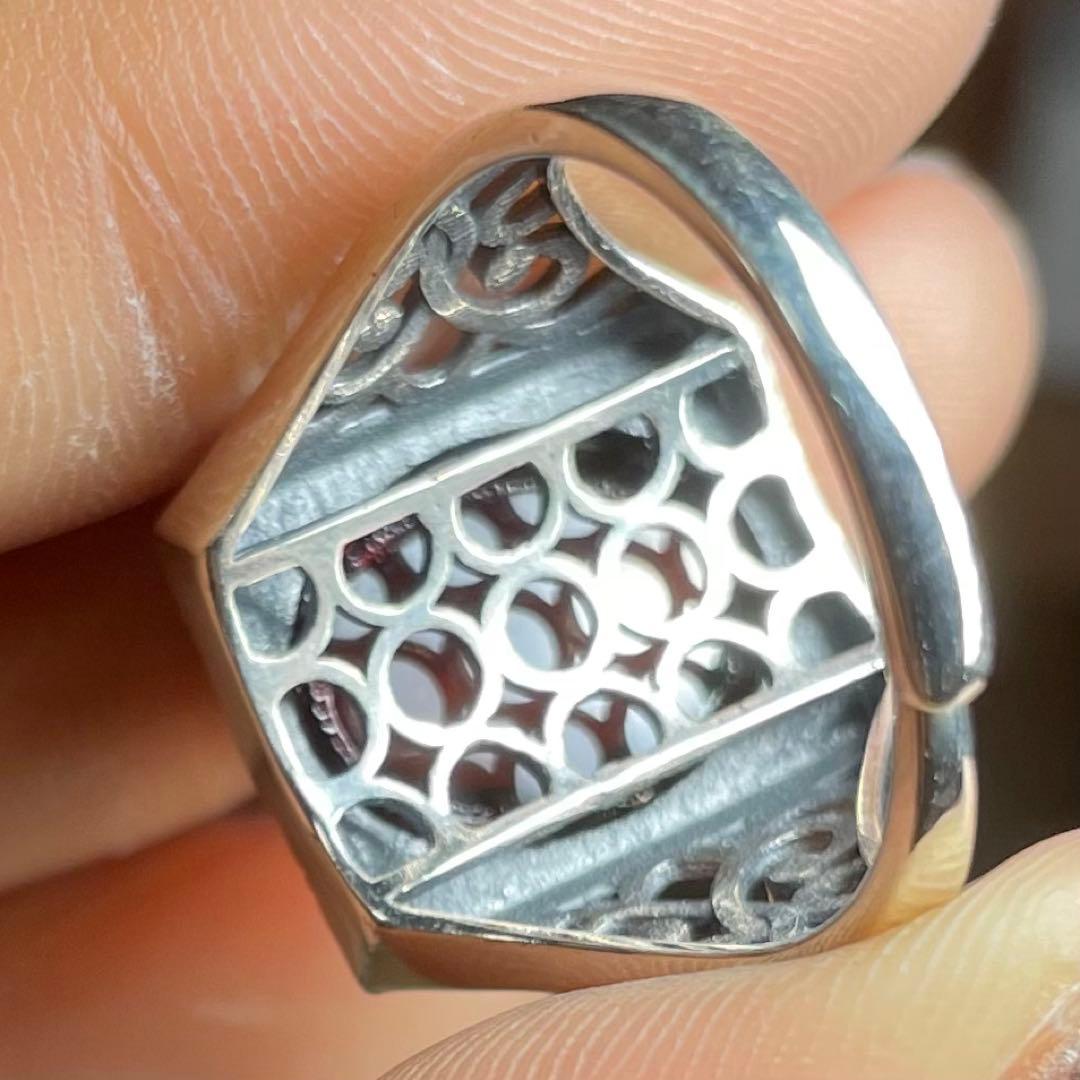 天然石リング　赤アンバー　血珀　高透明　赤　SV925刻印