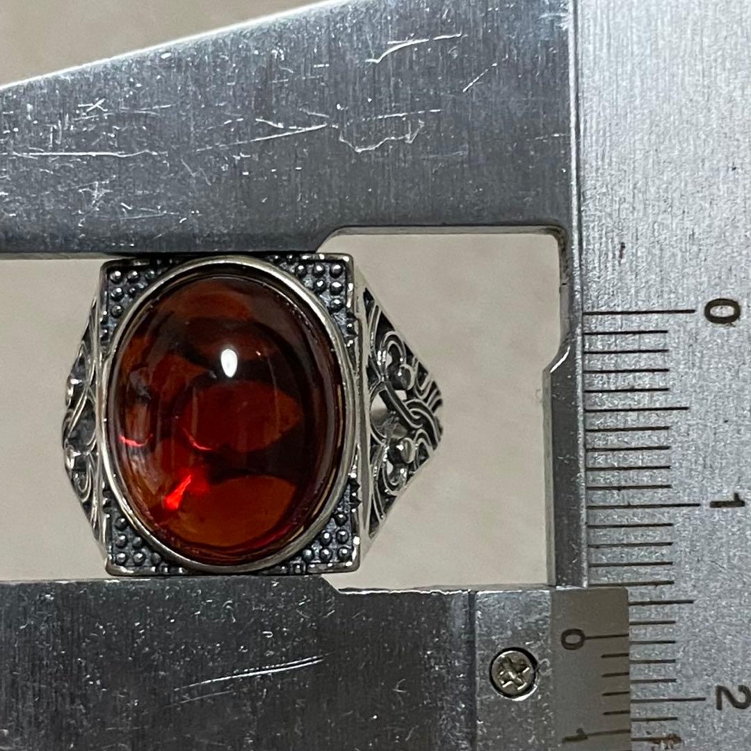天然石リング　赤アンバー　血珀　高透明　赤　SV925刻印