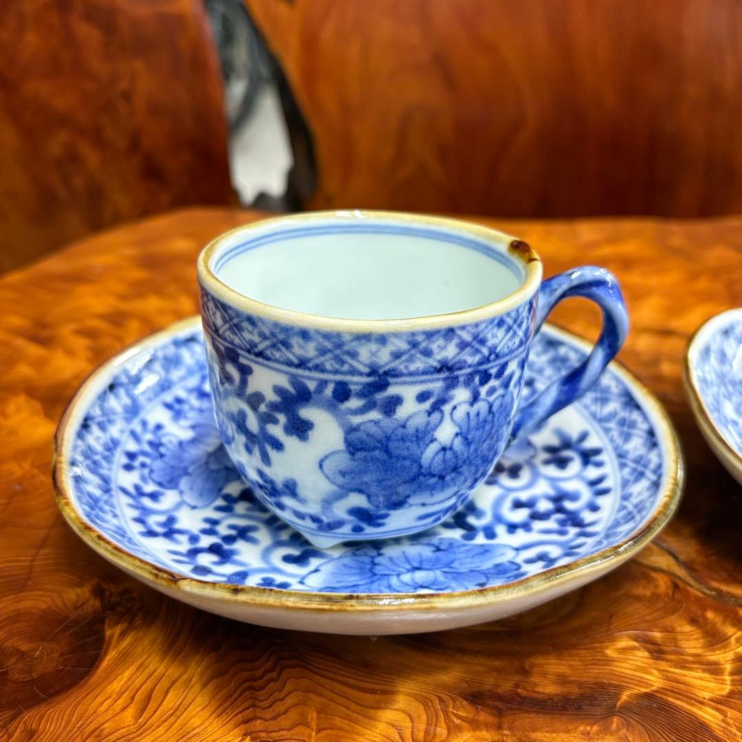 有田焼 福泉窯 カップ&ソーサー2客　染付　唐草　碗皿