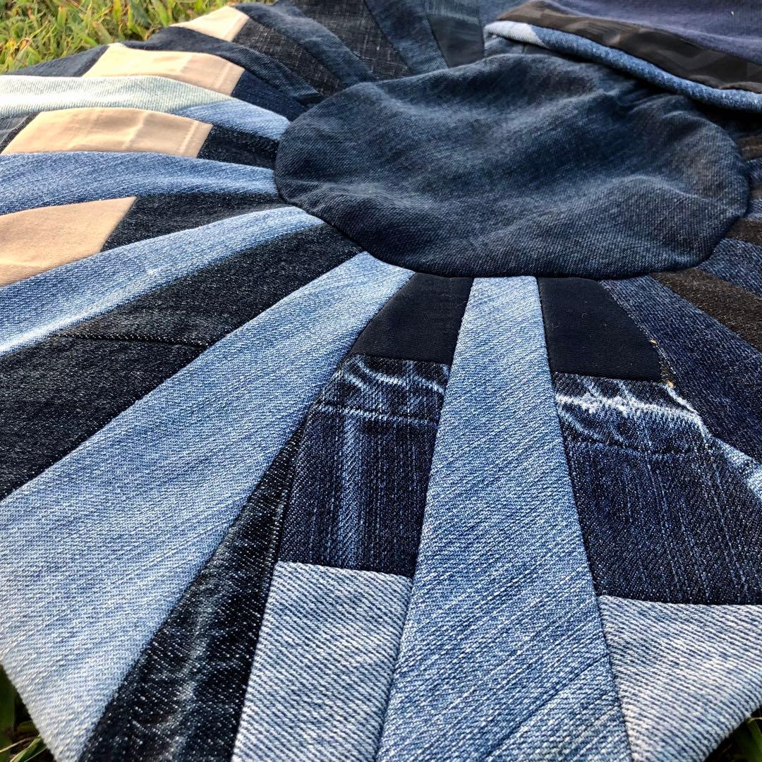 ★新品★デニムパッチワークラグ★ハンドメイド★古着リメイク★旭日旗★