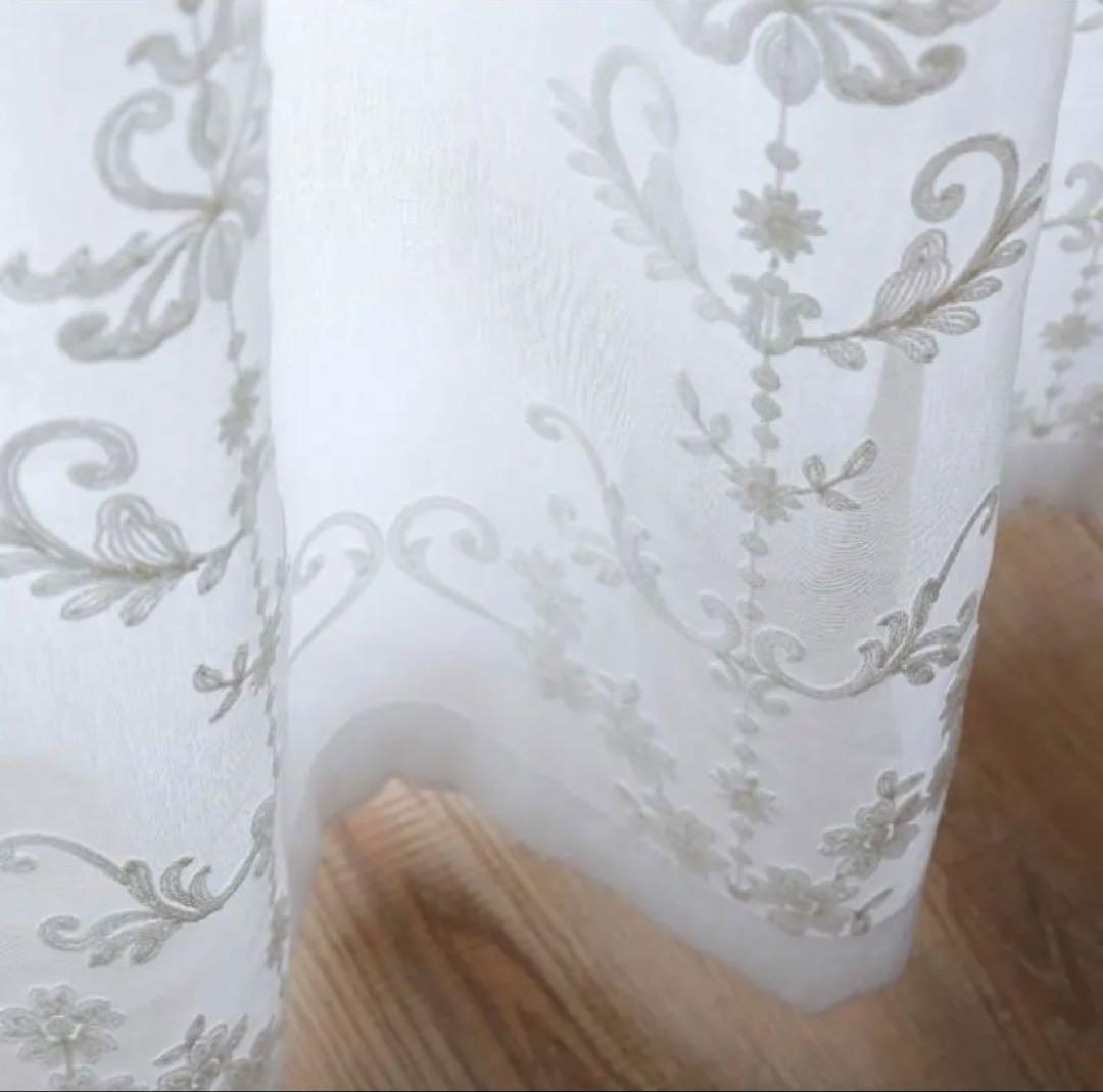 2番-白刺繍 レース 北欧 目隠し 【2枚入り】　【幅250cm】