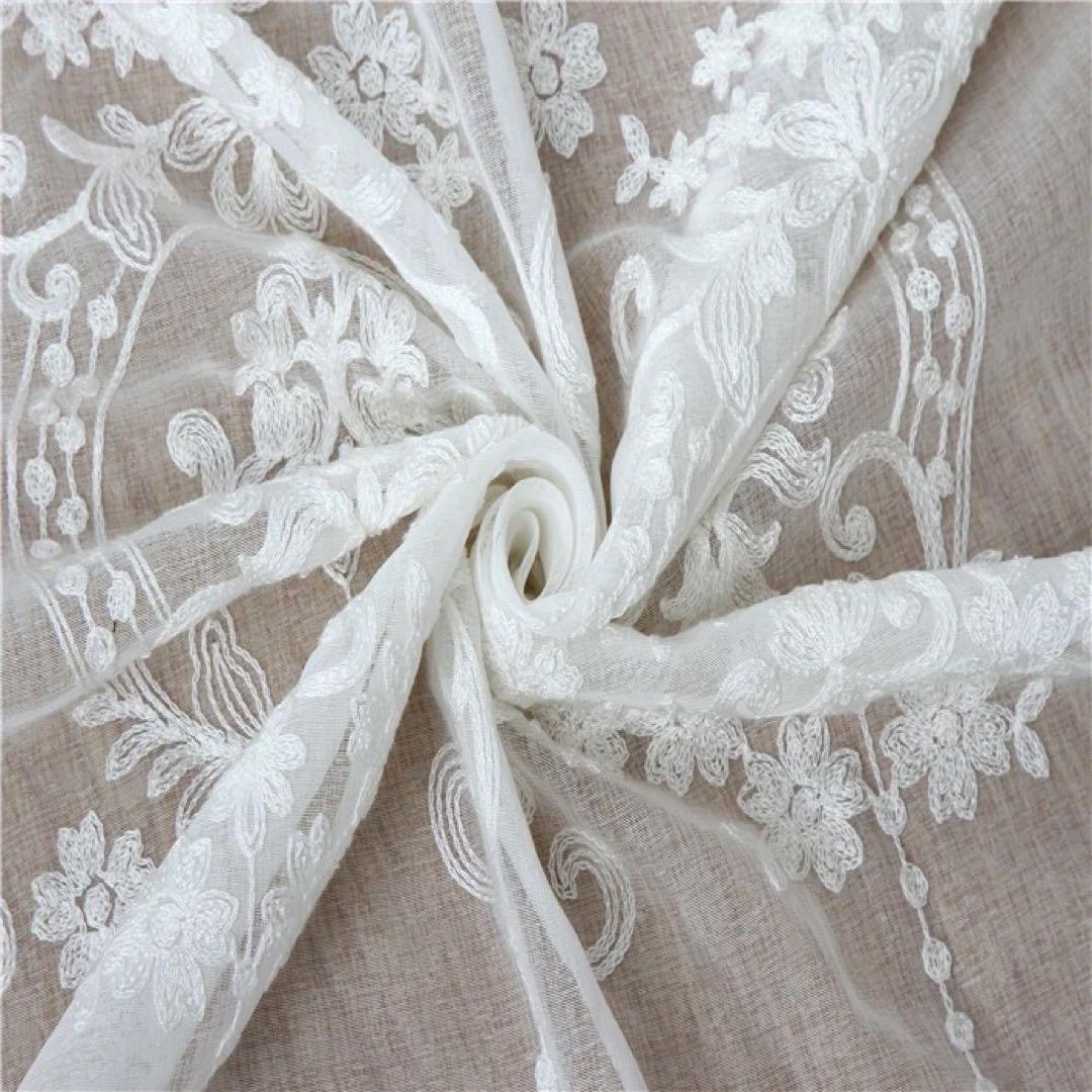 2番-白刺繍 レース 北欧 目隠し 【2枚入り】　【幅250cm】
