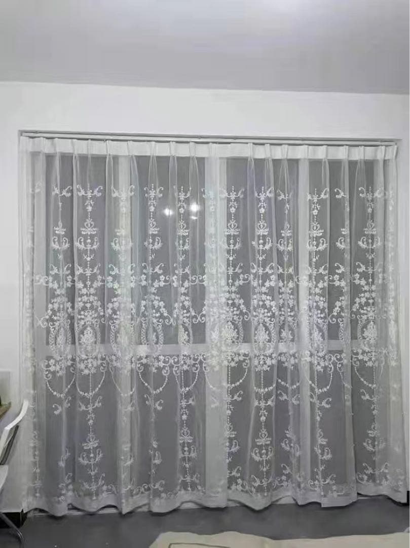 2番-白刺繍 レース 北欧 目隠し 【2枚入り】　【幅250cm】