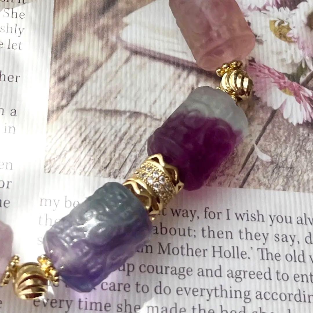 23060 天然石 フローライト回文殊ブレスレット