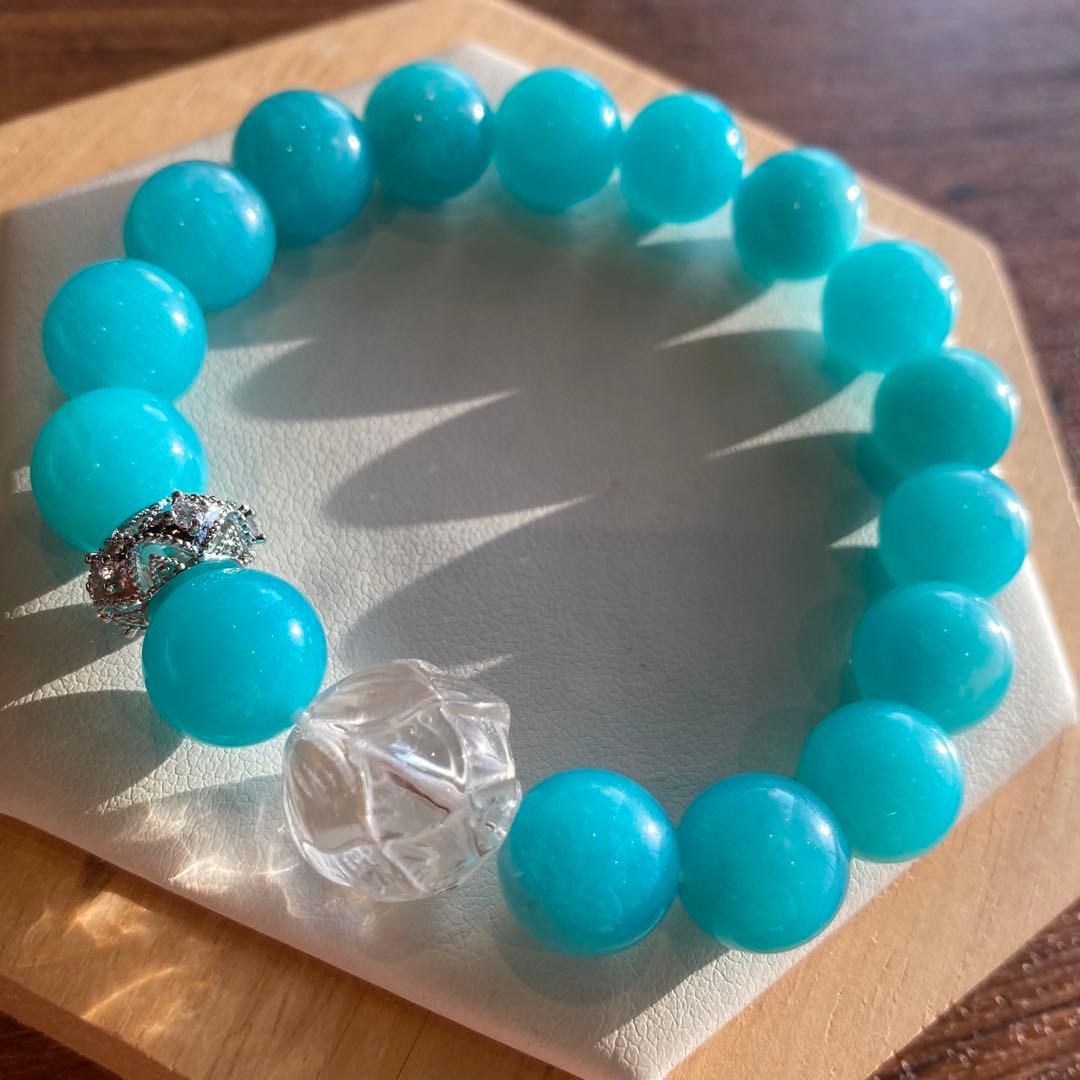 水晶蓮花入り！アマゾナイトブレスレット♪