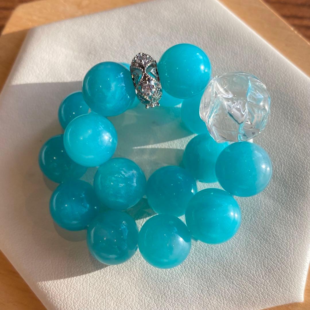 水晶蓮花入り！アマゾナイトブレスレット♪