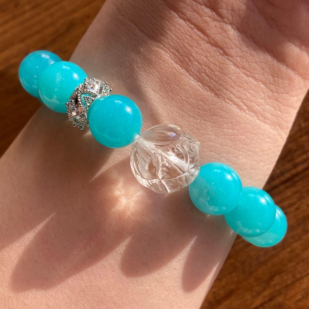 水晶蓮花入り！アマゾナイトブレスレット♪