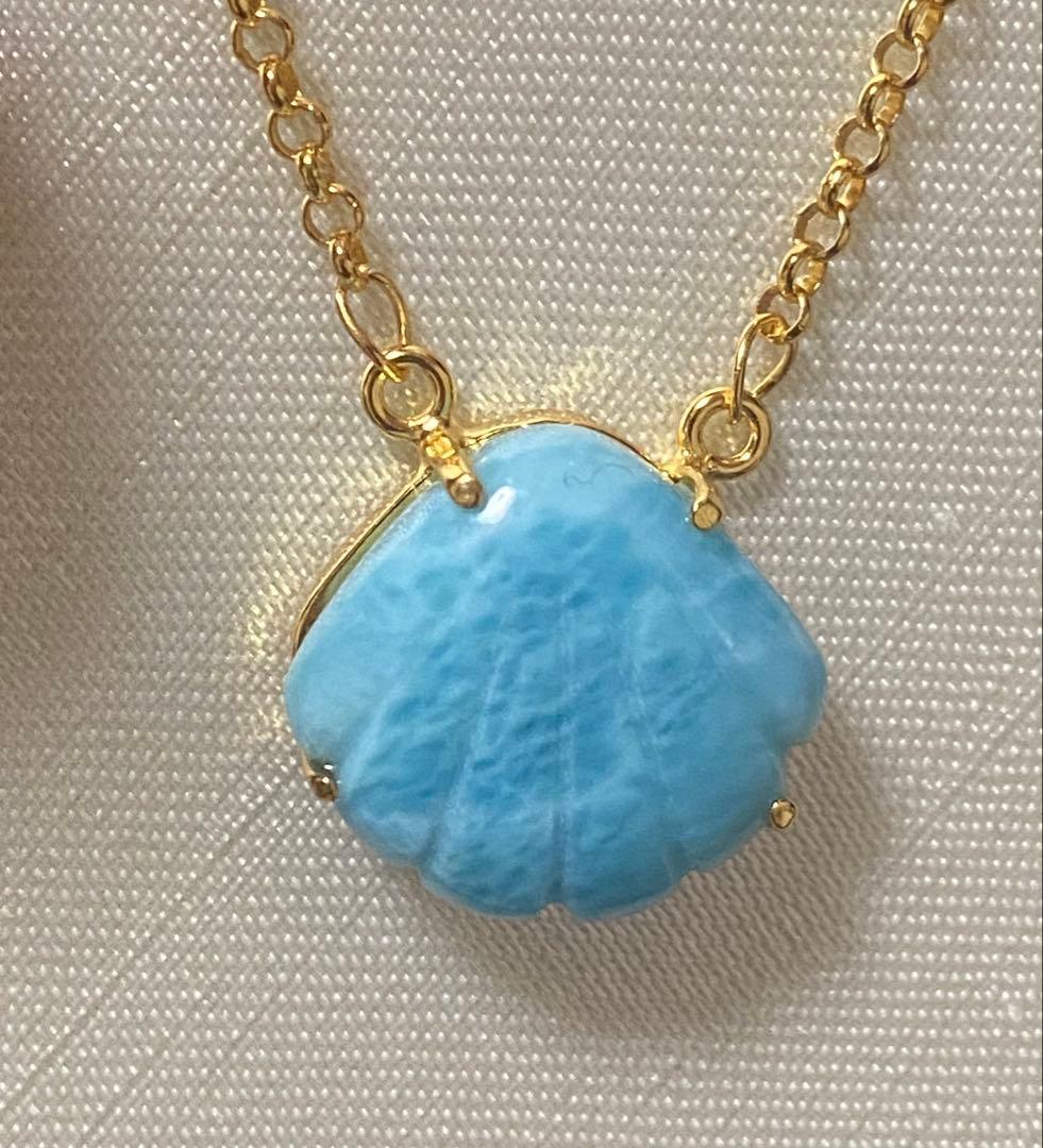 【新入荷‼︎オススメ♪】ラリマーシェルのネックレスS925 天然石　k18gp