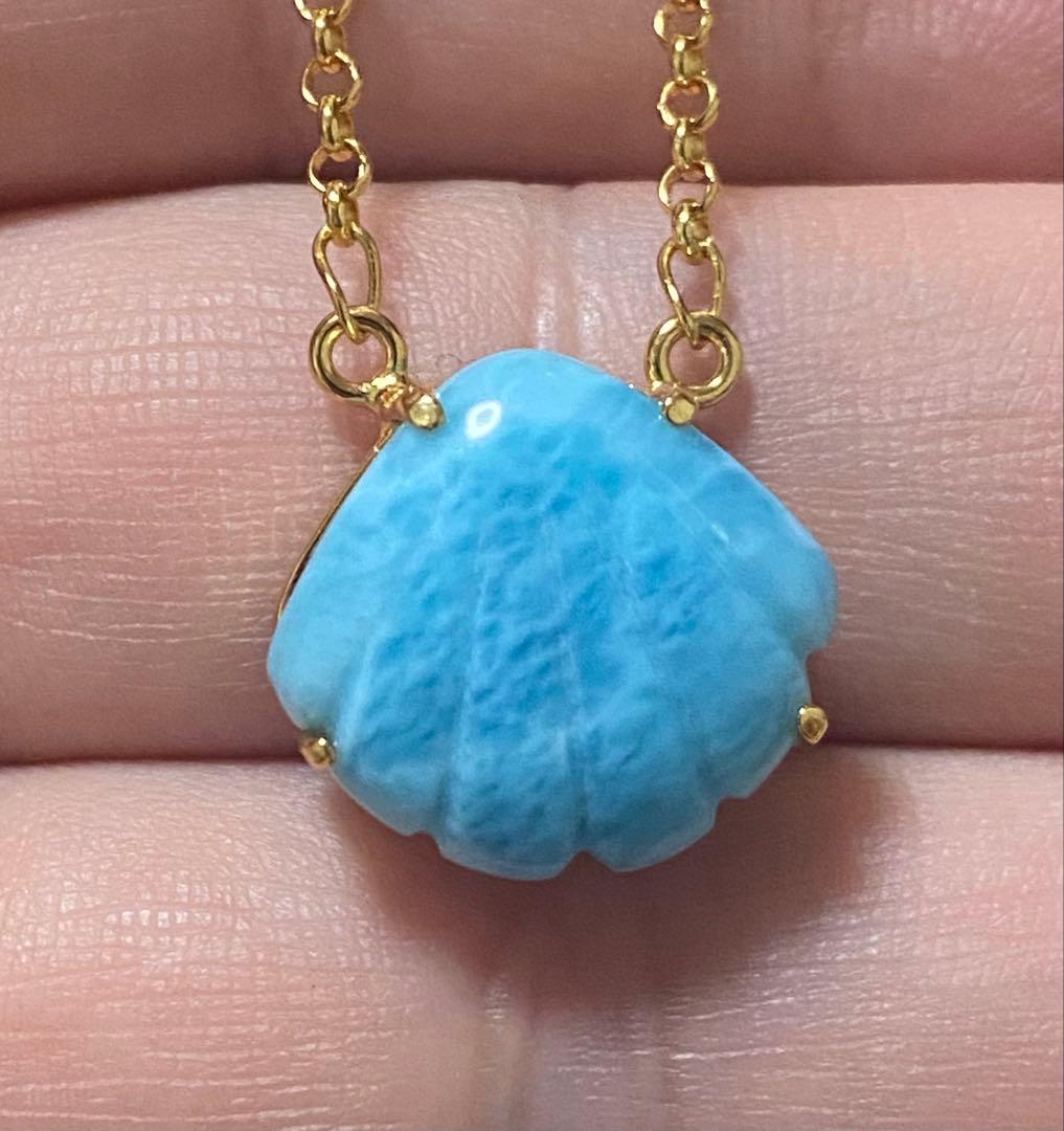 【新入荷‼︎オススメ♪】ラリマーシェルのネックレスS925 天然石　k18gp