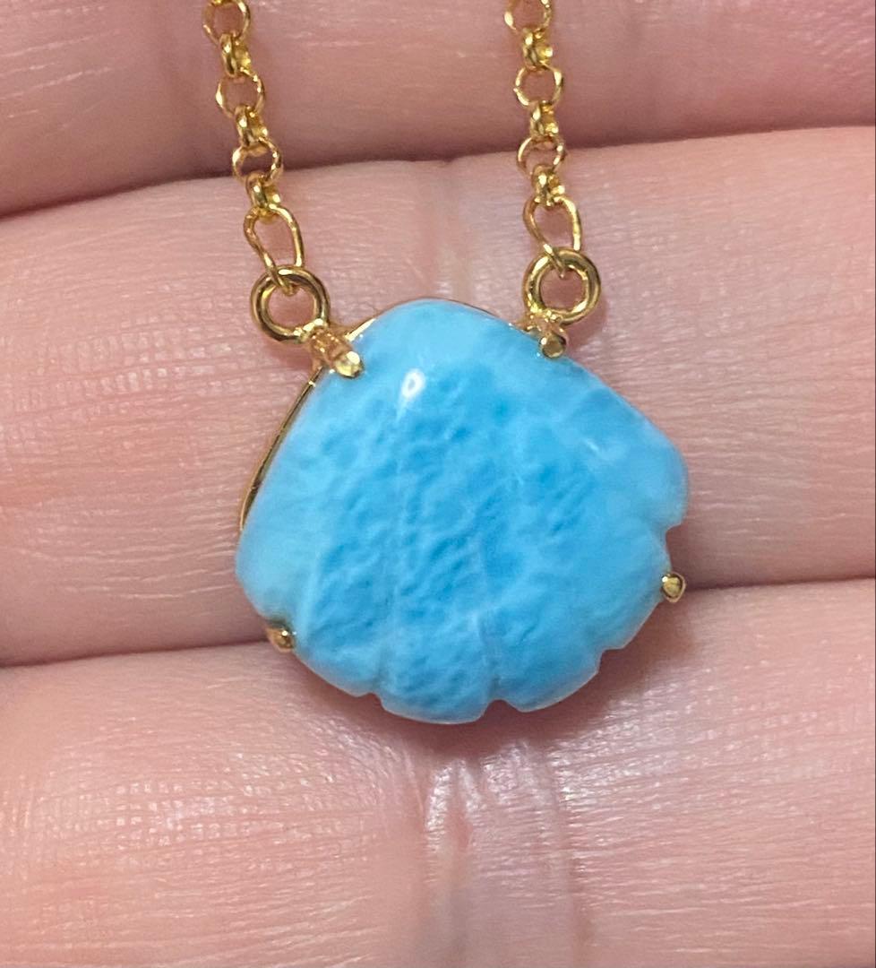 【新入荷‼︎オススメ♪】ラリマーシェルのネックレスS925 天然石　k18gp