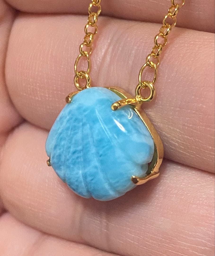 【新入荷‼︎オススメ♪】ラリマーシェルのネックレスS925 天然石　k18gp