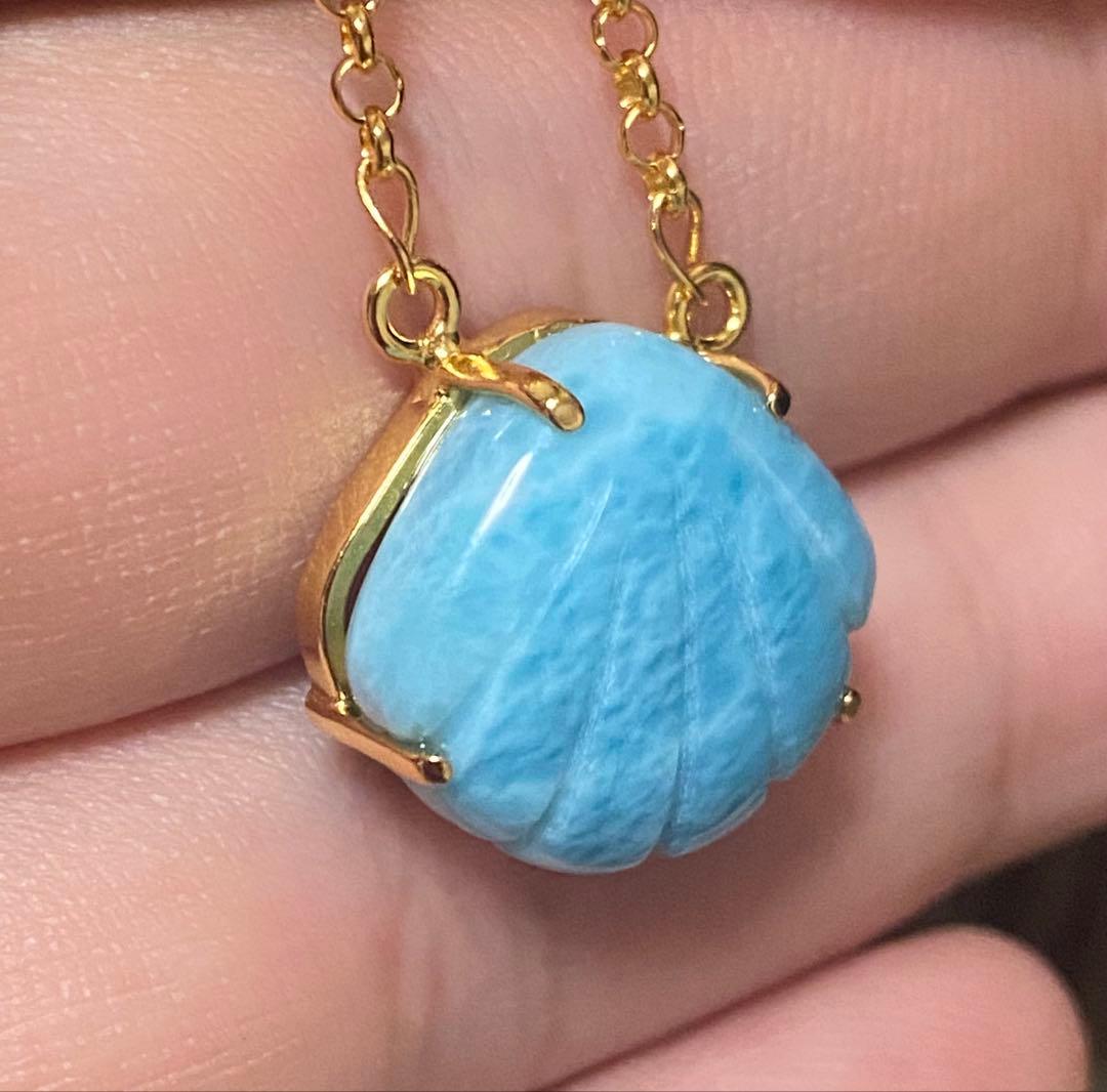 【新入荷‼︎オススメ♪】ラリマーシェルのネックレスS925 天然石　k18gp