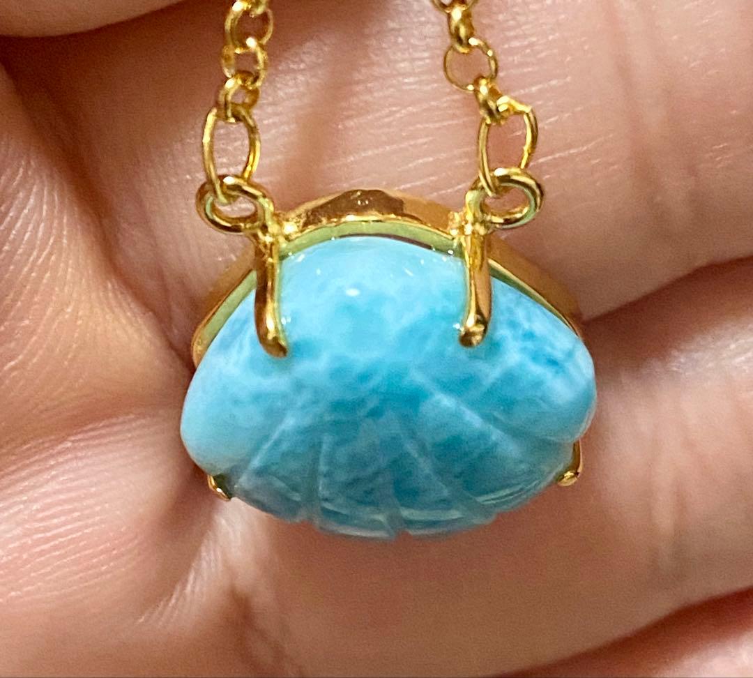 【新入荷‼︎オススメ♪】ラリマーシェルのネックレスS925 天然石　k18gp