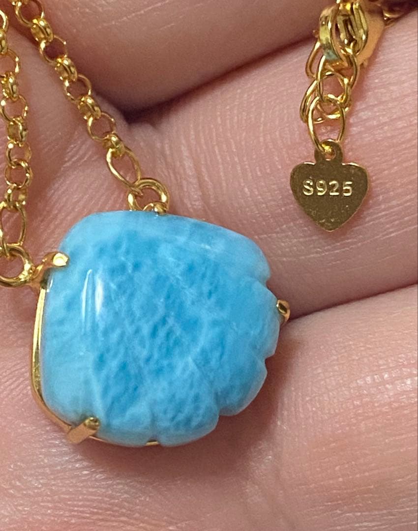 【新入荷‼︎オススメ♪】ラリマーシェルのネックレスS925 天然石　k18gp