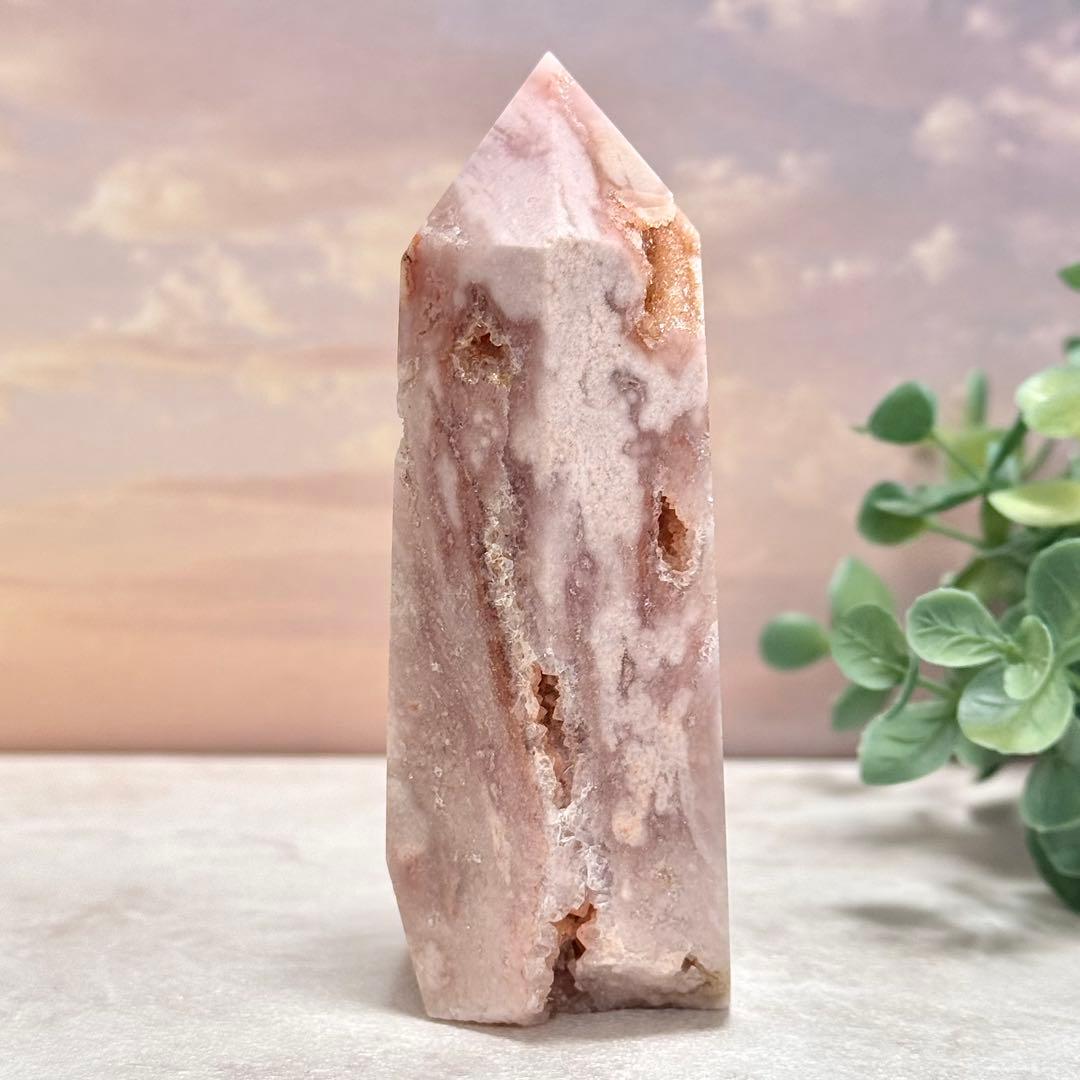 【D233】金魚模様のピンクアメジスト×桜瑪瑙 ポイント タワー Eタイプ