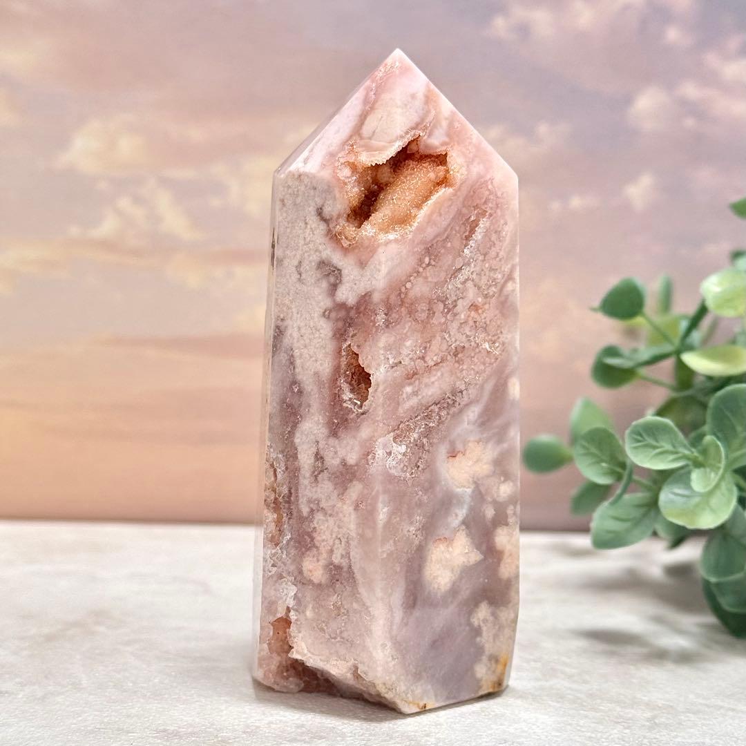 【D233】金魚模様のピンクアメジスト×桜瑪瑙 ポイント タワー Eタイプ