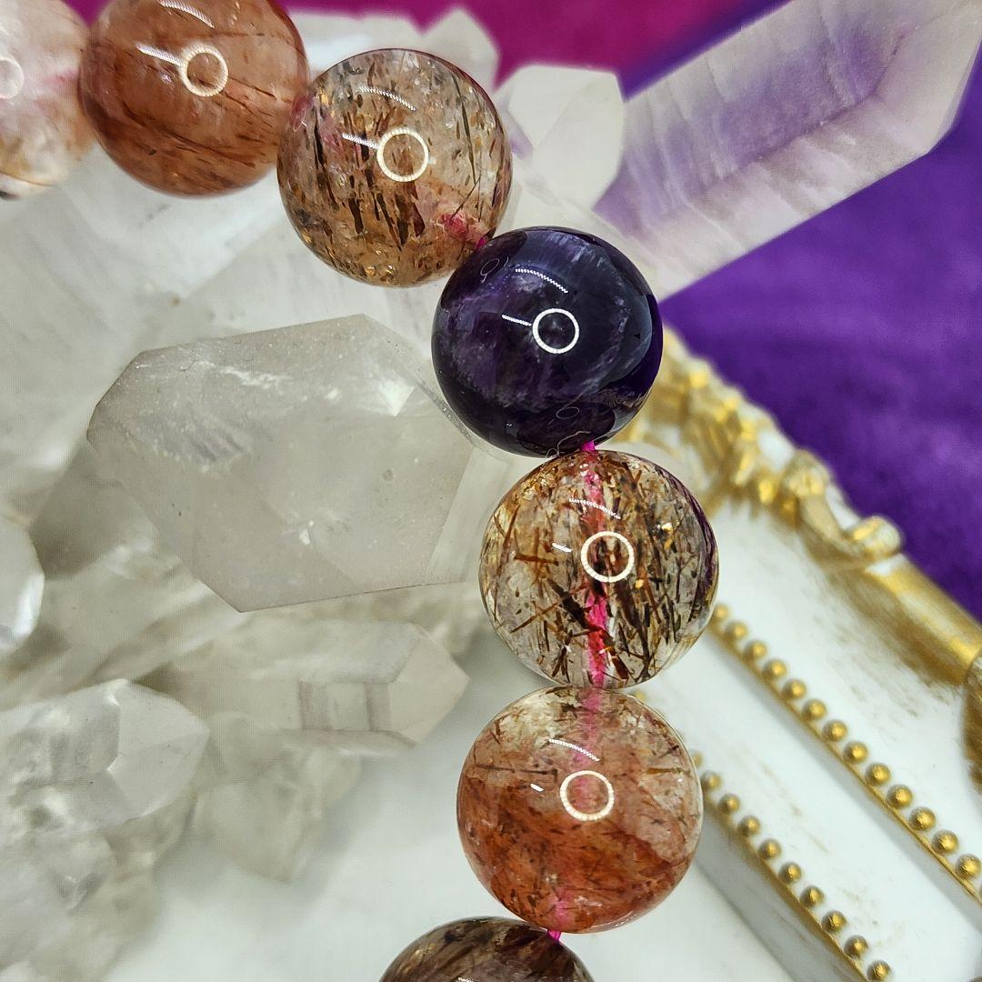 希少スーパーセブン天然石ブレスレット 7つの鉱物が織りなす霊的守護の力 箱付き